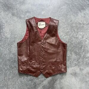 Bermans Vintage Mens Brown Leather Vest Waistcoat Size 42 Button Front 5-Button